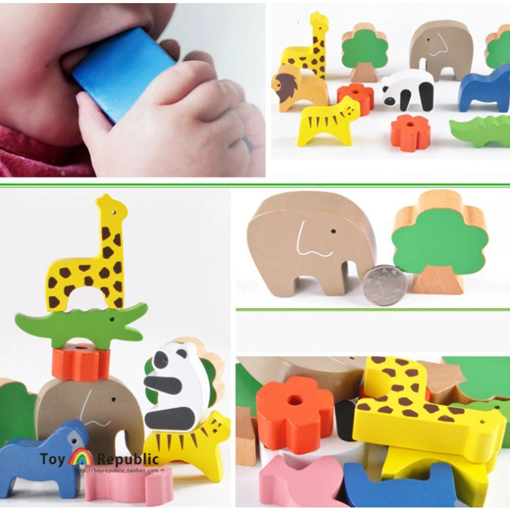 Деревянный Животные кубики для игр Балансировки Игры Playset игрушка montessori для малышей, комплект одежды для малышей