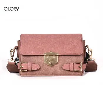 

OLOEY Ms. bags New Flap bag Fashion Retro Shoulder Messenger bag Scrub PU Leather Wide shoulder strap Small bag