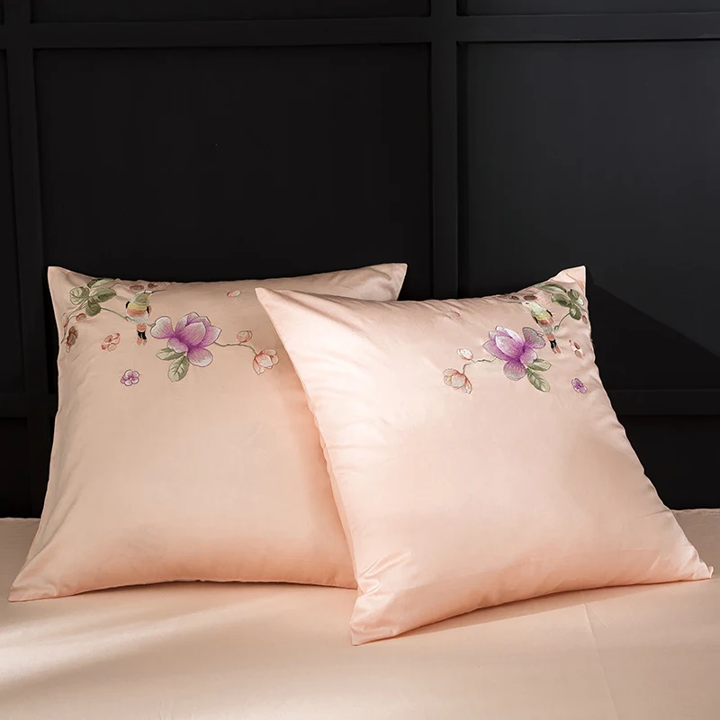 Waliicorners 60SEgyptian Cotton Embroidered Luxury Royal Bedding Set 4/6Pcs King Queen Size Duvet Cover Bed Sheet set Decorative Pillowcases 48 13