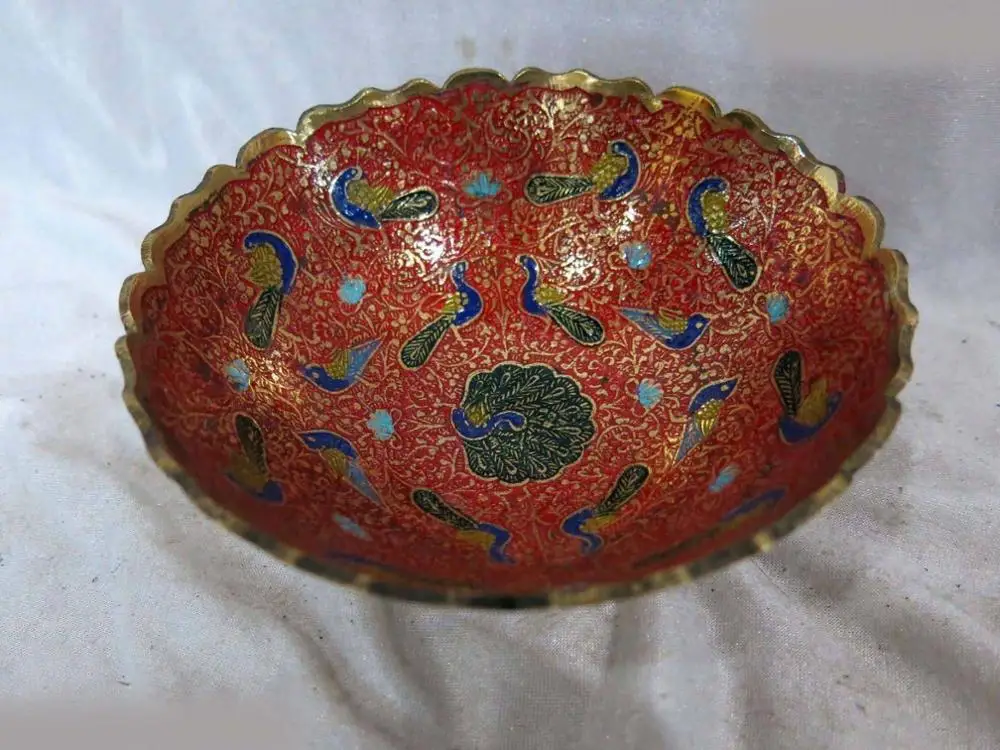 

China Tibet copper carved beautiful many peacock bowl
