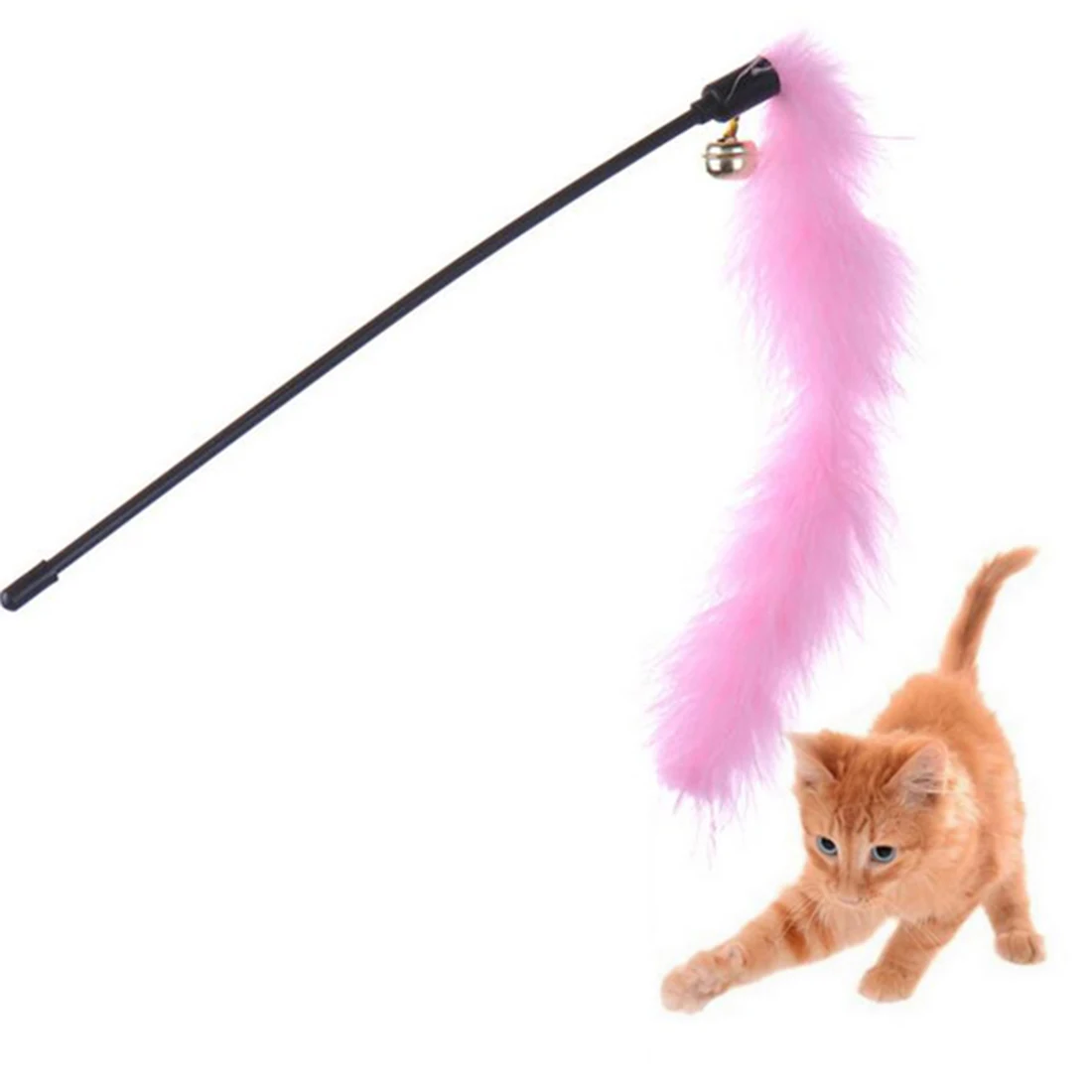New Cute Cat Kitten Pet Teaser Turkey Feather Interactive Fun Stick Toy