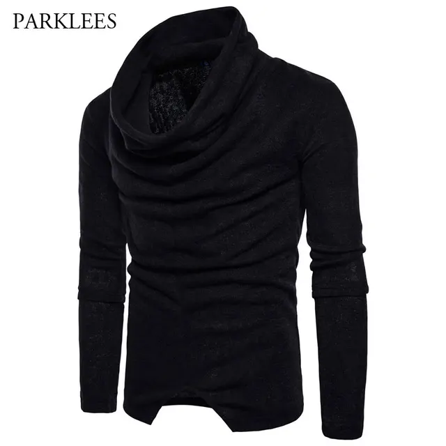 Cool Black Pullover Sweater Men 2017 Fashion New Pile Collar Design Men ...