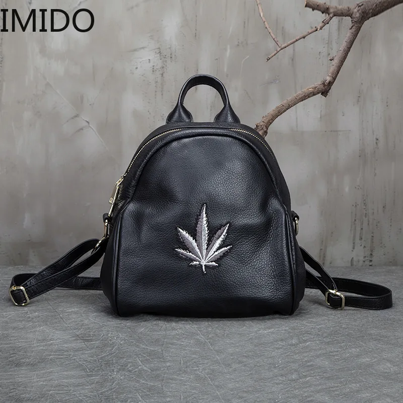 IMIDO 2019 портативная кожаная женская сумка через плечо с вышитыми листьями