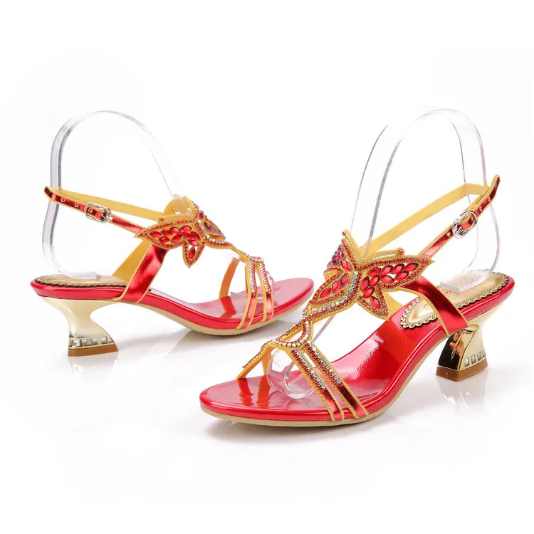 G-SPARROW 2017 Summer New Diamond Fashion Stiletto Sandals High Heels Pump Women Shoes Luxury Female Sandal Large Size Red Blue-7