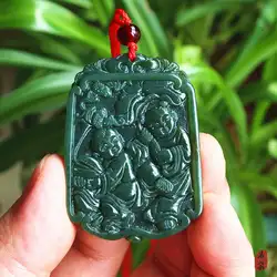 Натуральный резные Китай TONGZI jade pendant Волшебный Зеленый колье подвески с веревкой ожерелье