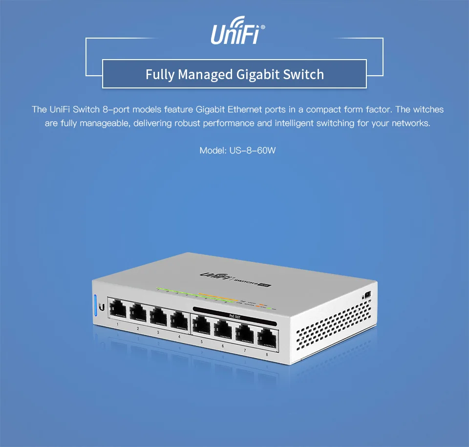 Ubiquiti/UBNT UniFi Switch us-8-60w 48V 802.3af gigabit питания PoE коммутатора