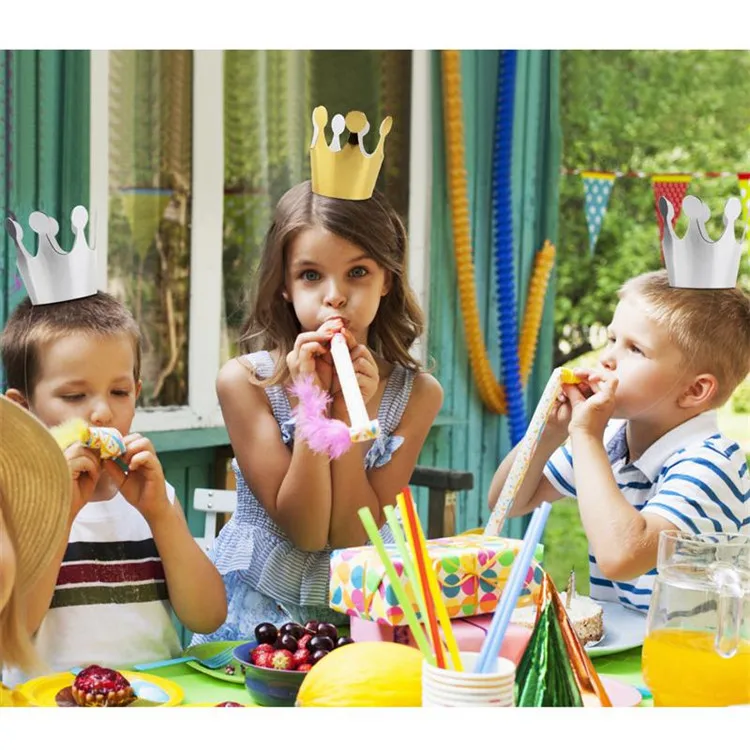 

10pcs Princess Prince Crown Hat Kids Birthday Gold Silver Paper King Queen Headgear for baby children birthday party Supplies