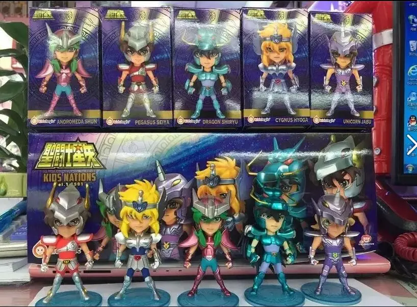 Cute Anime Q Version Saint Seiya Pegasus Shiryu Dragon Hoyoga Cygnus 5PCS/SET 9CM PVC Action Figure Doll Toys Kids Gift | Игрушки и