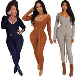 Осень 2018 новый стиль, модная Африка, модный сексуальный ночной клуб, комбинезон с длинными рукавами с поясом
