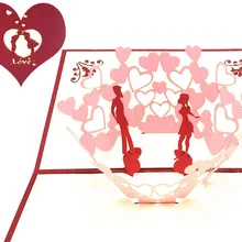 Милые свадебные приглашения 3D лазерной резки бумаги Приветствие всплывающие карты Пользовательские Открытки пожелания подарки для влюбленных 0013