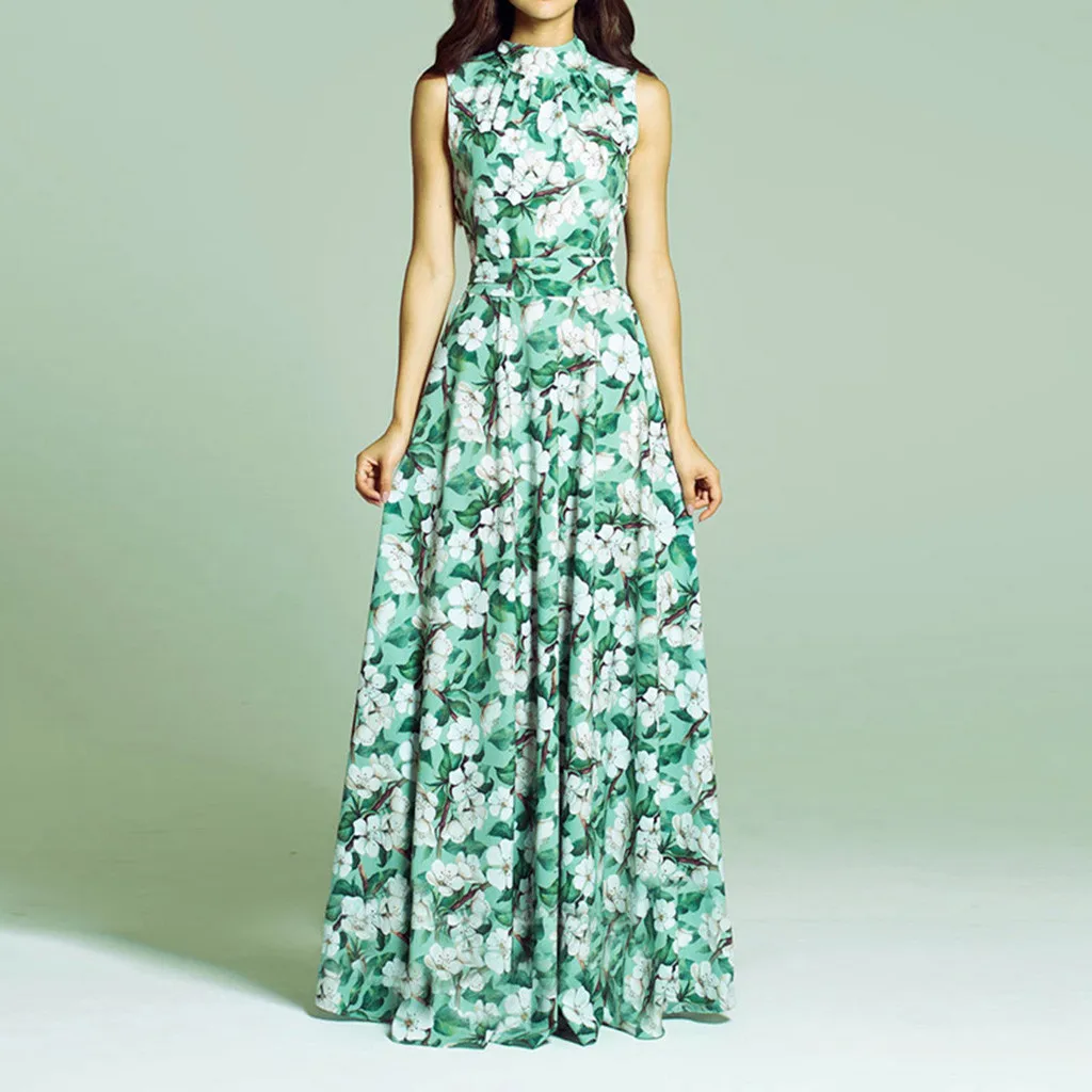 Summer Maxi Dress 2019 Women Vintage Floral Print Sleeveless Long Dress Party Dresses Woman Party Night Elegant Dress Summer Maxi Dress 2019 Women Vintage Floral Print Sleeveless Long Dress Party Dresses Woman Party Night Elegant Dress