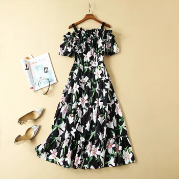

New clothes for women in Europe and the United States for the summer of 2019 Condole short sleeves Lily print fashion dress