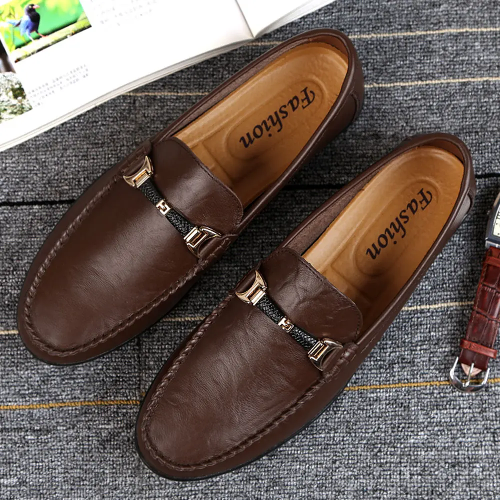 

2019 New Spring Handmade Genuine Leather Shoes Casual Men Shoes For Soft Slip On Man Flats Moccasin