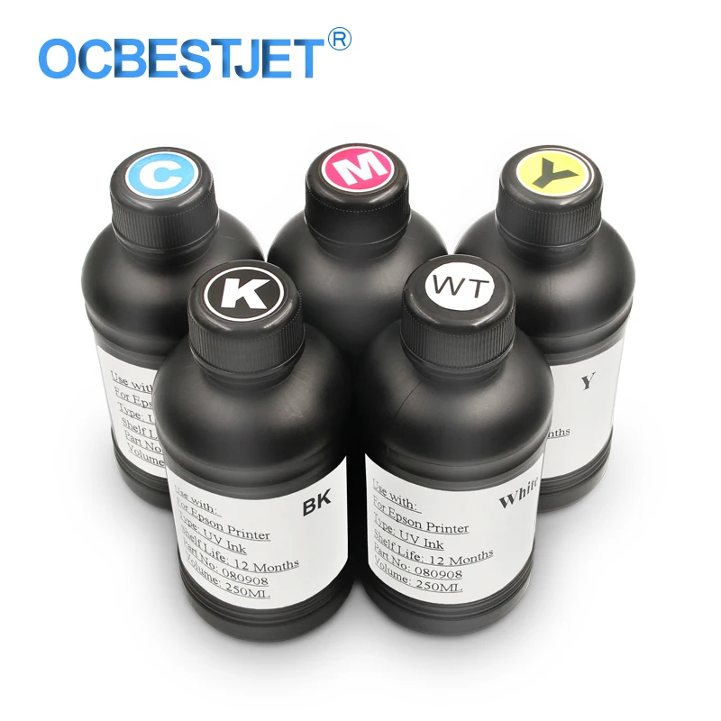 250ML 5Bottles/Set LED UV Ink For Epson 1390 L800 1400 1410 1430 1500W R280 R290 R330 L1800 UV LED Printer (BK C M Y White) 250ML 5Bottles/Set LED UV Ink For Epson 1390 L800 1400 1410 1430 1500W R280 R290 R330 L1800 UV LED Printer (BK C M Y White)