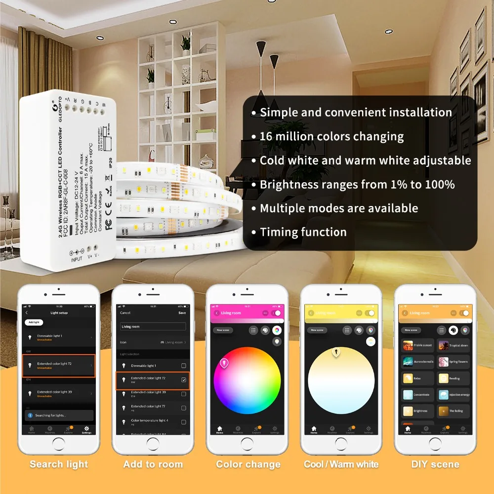 Домашний умный контроллер zigbee, совместимый с echo plus smartthings, голосовое управление RGB+ CCT, цветной DC12-24V, работает с zigbee hub