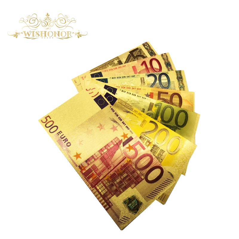 Wishonor 7 шт./лот цвет евро банкноты наборы 5 10 20 50 100 200 500 золотые в 24K золота