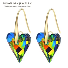Neoglory MADE WITH SWAROVSKI ELEMENTS Crystal Amor Del Corazón Chapado En Oro a Largo Pendientes de Novia para Las Mujeres Regalo de La Manera 2016 JS9 He1