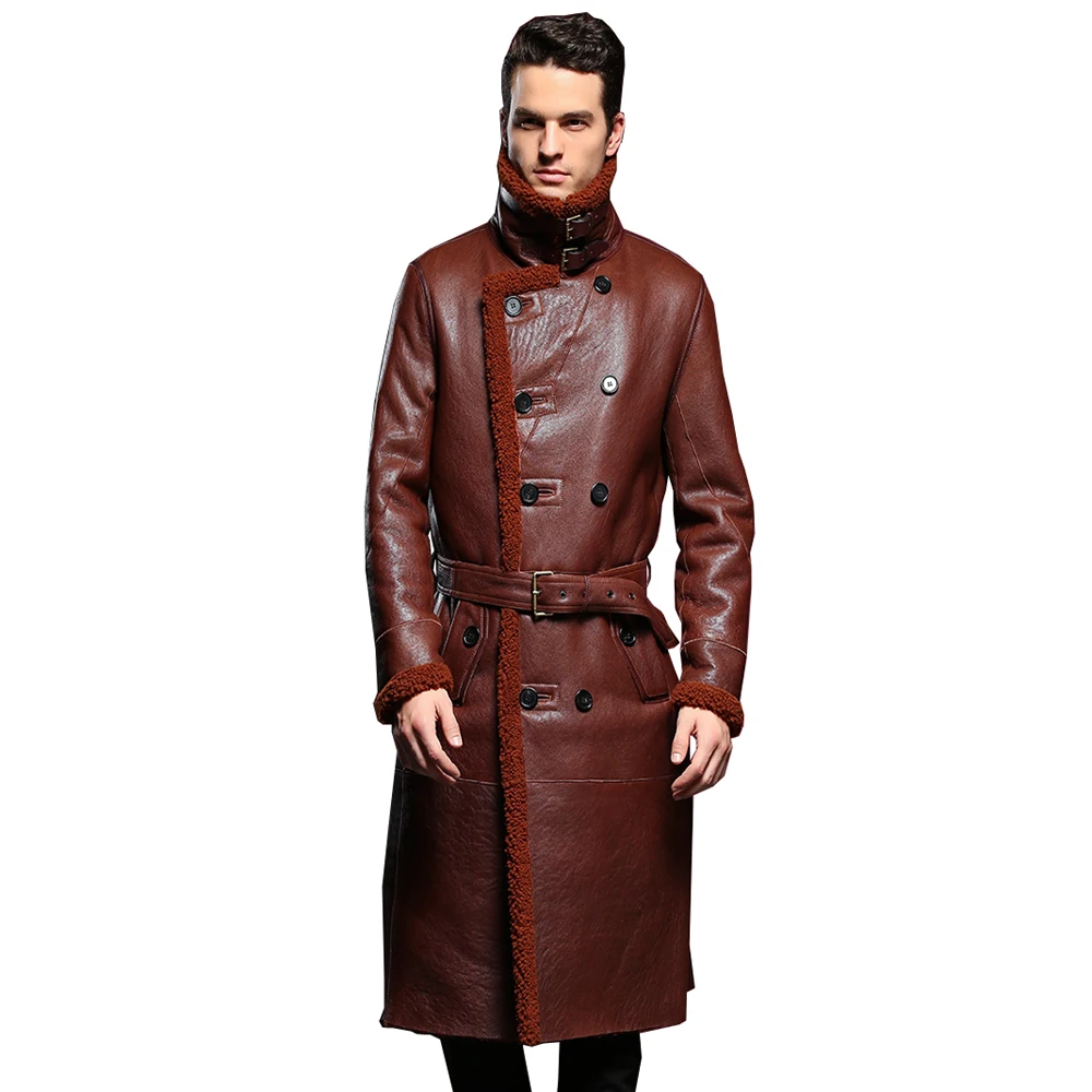 lower price  2019 Men's Sheepskin Coat Genuine Leather Male Formal Casual Winter Long Thick Jacket Sheepskin She