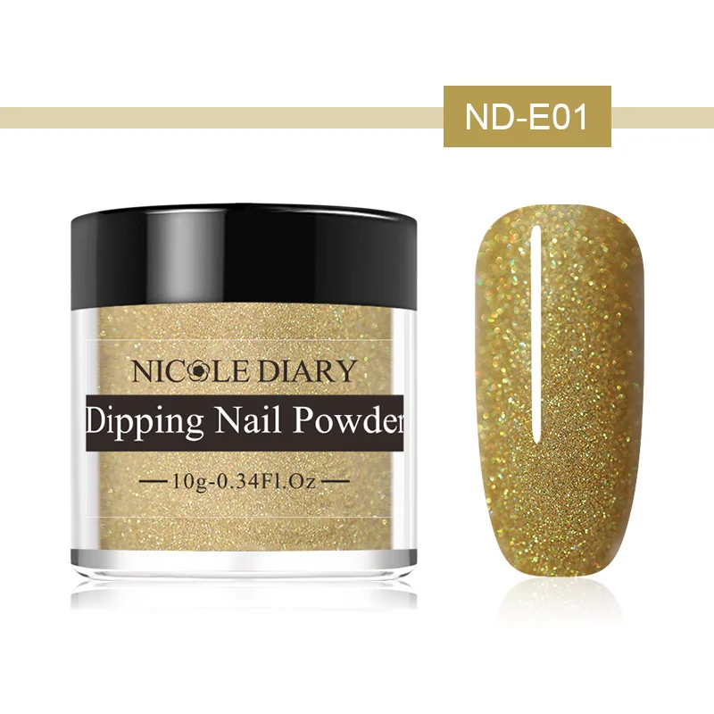 ND-E01 NICOLE Дневник 10 г голографическое погружение ногтей порошковый цветной блеск для ногтей натуральный сухой DIY Дизайн украшения для ногтей - Цвет: ND-E01