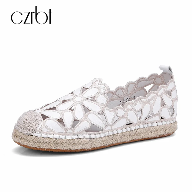 

CZRBT Women Summer Flats Shoes Fisherman Espadrilles Top Quality Handmade Flower Girl Female Sandals Casual Shoes For Walk Drive
