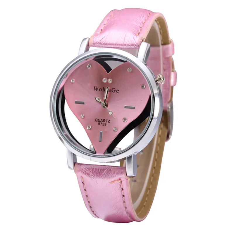 

Lovely Pink Luxury Women Watches Rhinestones Brand Elegant Wristwatch Heart Dial Girls Quartz Bracelet Clock relogio feminino
