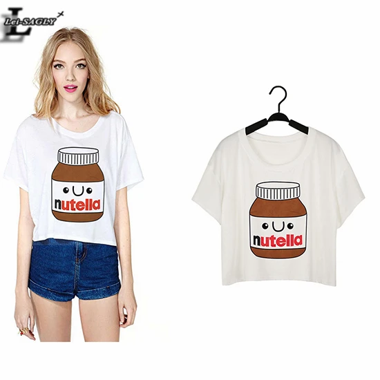 

Lei-SAGLY 2018 Delicious Nutella Harajuku T-shirts Short Sleeve Crop Tops Punk Women Summer Style O-Neck T shirt Clothes F964