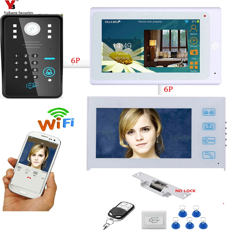 YobangSecurity Video Intercom 2X 7 Inch LCD Wifi Wireless Video Doorbell Phone Camera Monitor System With Door Lock Power Supply YobangSecurity Video Intercom 2X 7 Inch LCD Wifi Wireless Video Doorbell Phone Camera Monitor System With Door Lock Power Supply