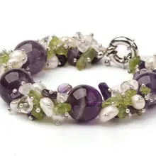 Массивный Фиолетовый Кристалл Камень, кристалл, перидот и пресноводный жемчуг браслет