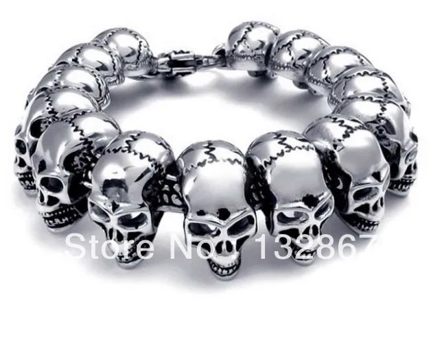 Men's Matt Finished 316L Stainless Steel Skull Bracelet Chain Punk Jewelry 15mm*22cm | Украшения и аксессуары