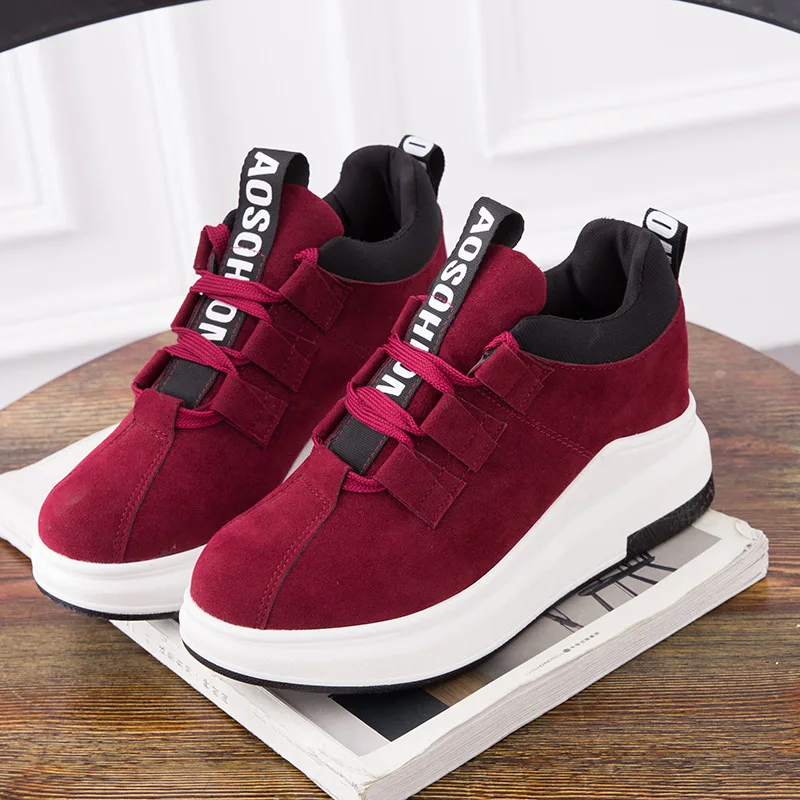 Fooraabo tenis feminino повседневная женская обувь Черные Замшевые Кожаные сникерсы на