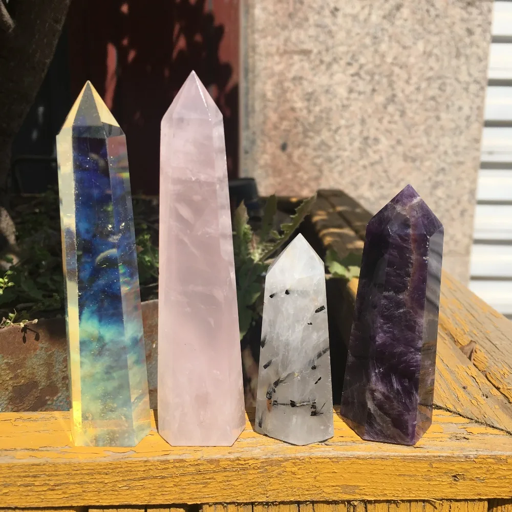 

4pcs Natural quartz stone Yellow melting stone obelisk crystal wand point for healing stones