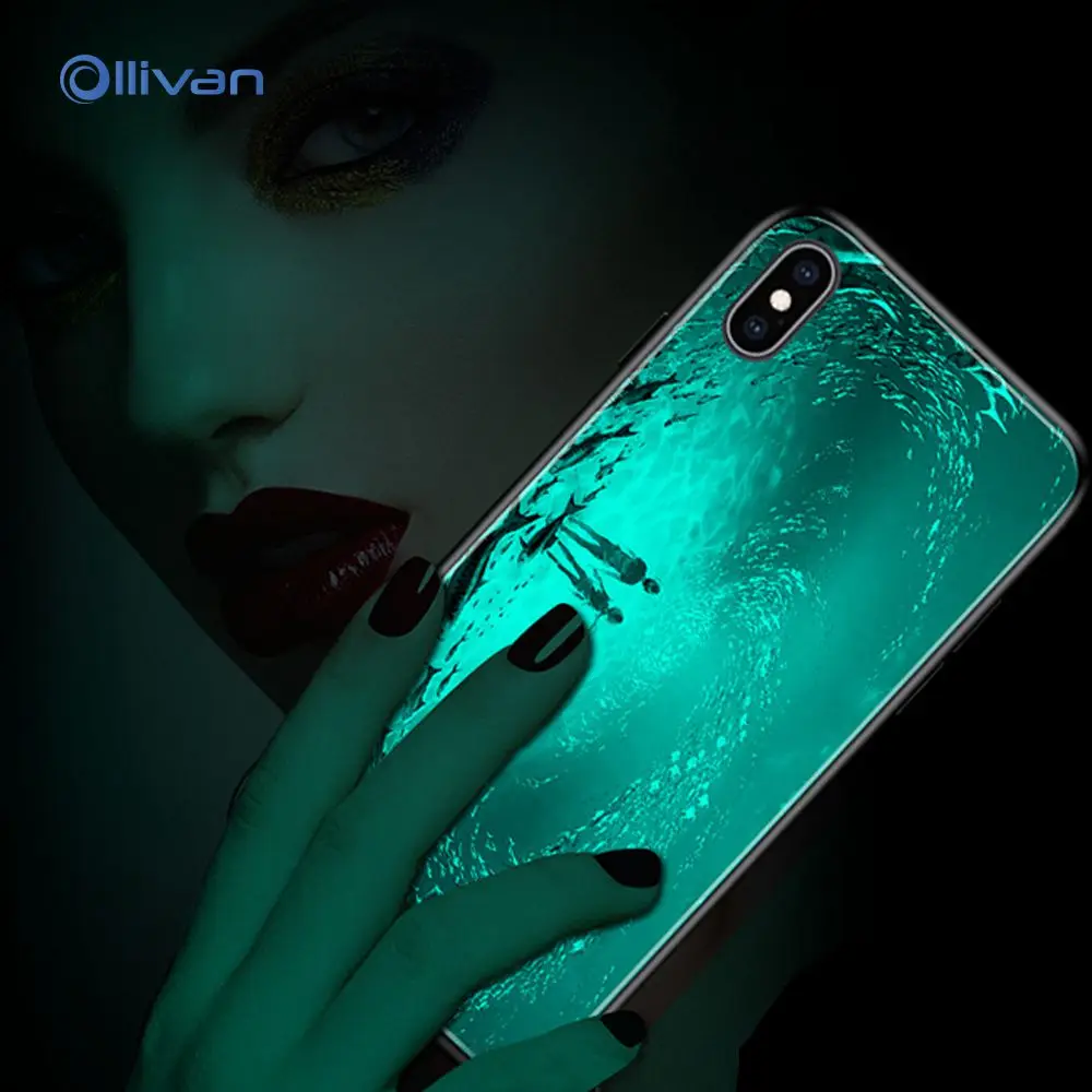 

Luminous Tempered Glass Case For iPhone 11 Pro Xs Max Xr 6 6s 7 8 Plus 5 5S Cover Luxury Letter Meteor Case For iPhone 11 Coque