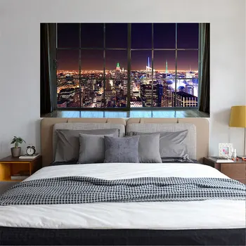 

3D Wall Sticker Window City Nightscape Pattern Removable Anti-fouling Wall Decals HG99