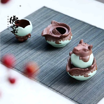 

Chinese Zodiac Purple clay Celadon TeaPot Tea Cup Gaiwan,Portable Travel Tea Set,Animal shaped Tea Set pottery quik cup teacup