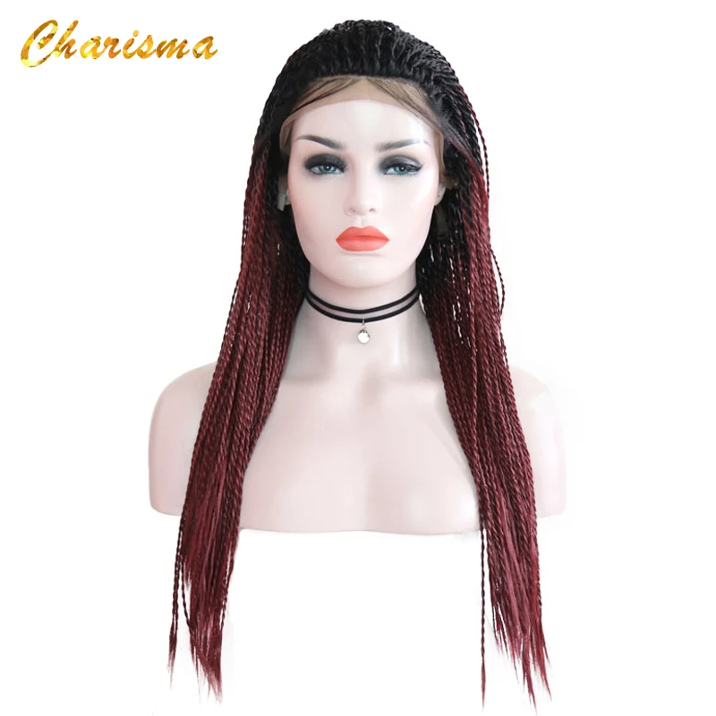 

Charisma 2X Twist Braids Wigs Synthetic Lace Front Wigs 24 Inch Ombre Red wig Dark Roots With Baby Hair Wigs For Black Women