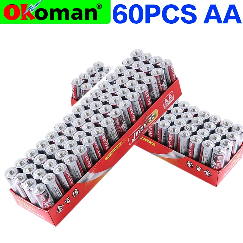 

60Pcs Alkaline Dry Battery AA 1.5V Baterias For camera,calculator, alarm clock, mouse ,remote control 2Abattery Zn/MnO2