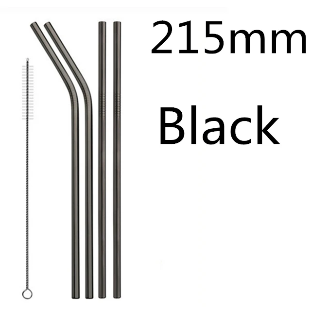 4/8 шт. Многоразовые соломинкой Высокое качество 304 Нержавеющая сталь металлическая соломинка с чистящая щетка для кружек 20/30 унций - Цвет: Black 215