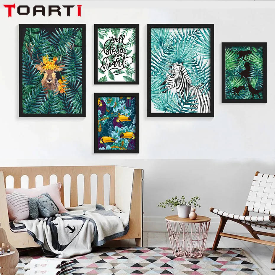 Troical Leaves Animals Wall Art Canvas Painting Different Potted Plants Vintage Posters&Prints Living Room Nordic Decor Pictures (3)