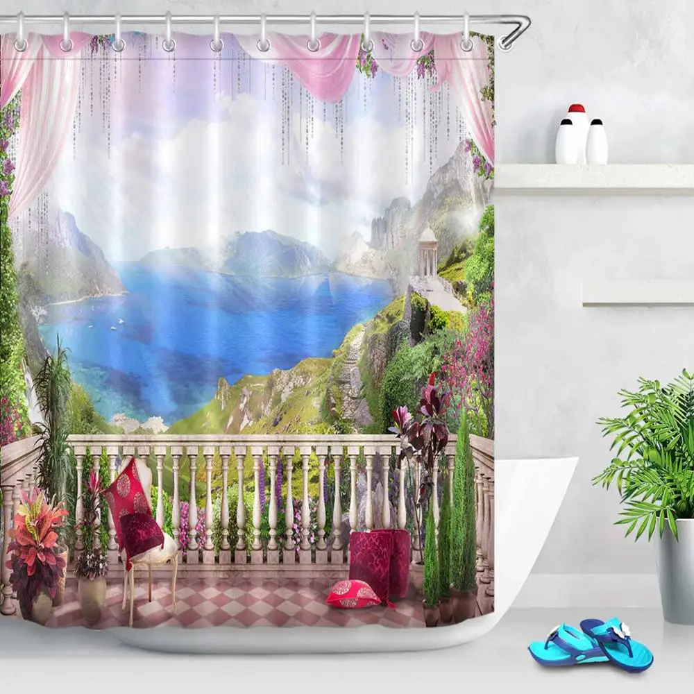 LB Водонепроницаемая цифровая древняя Арка с видом на море, Живописные Занавески для душа, занавески для ванной комнаты, ткань для ванной, Декор - Цвет: Sea Landscape 10243