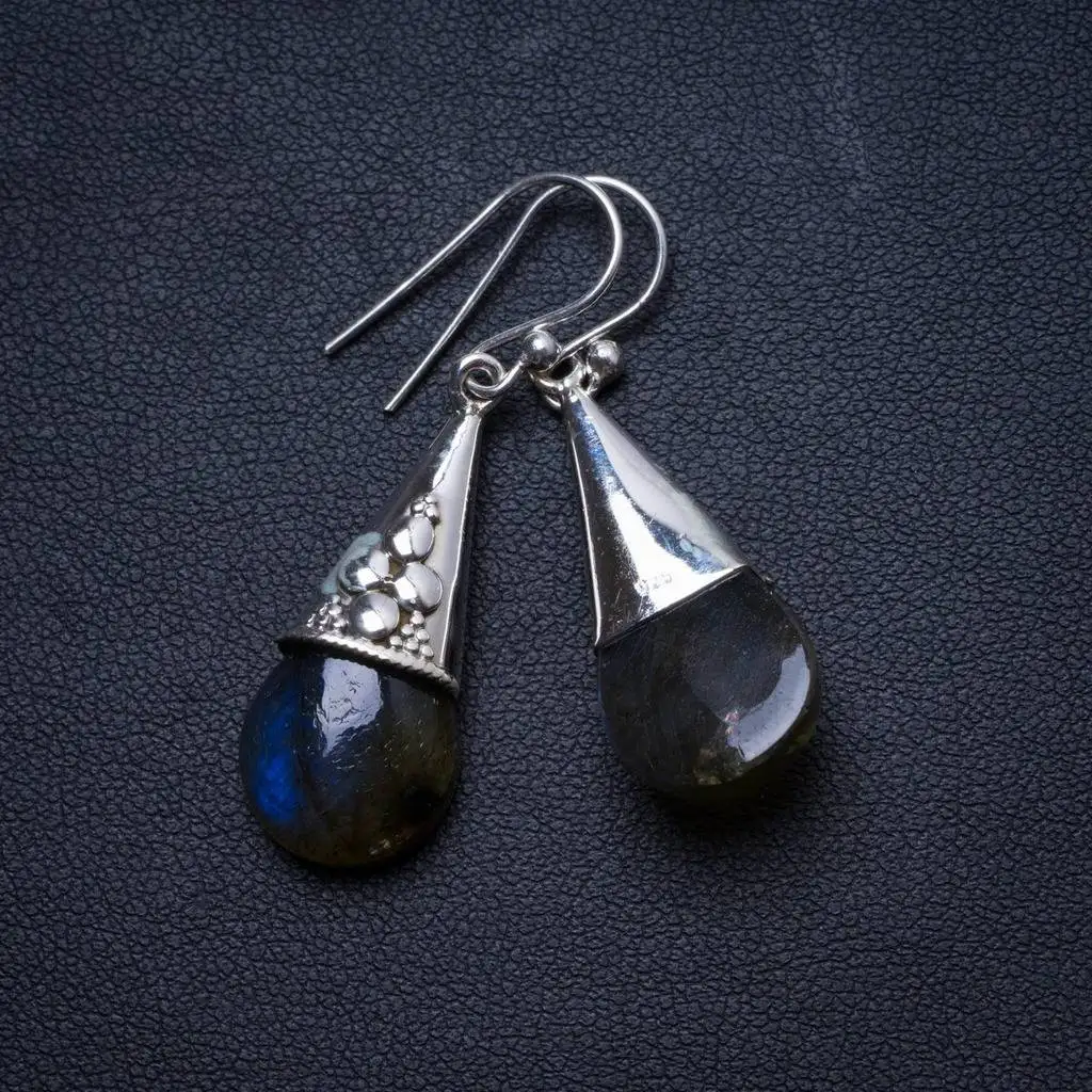 

Natural Blue Fire Labradorite Unique 925 Sterling Silver Earrings 1.5" X3727