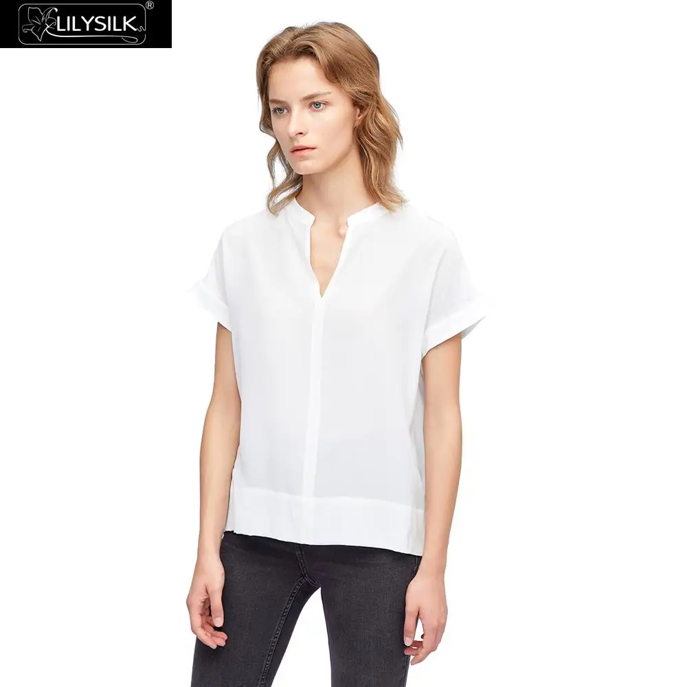 LilySilk Silk Tee Versatile Split Neck Ladies New Free Shipping |