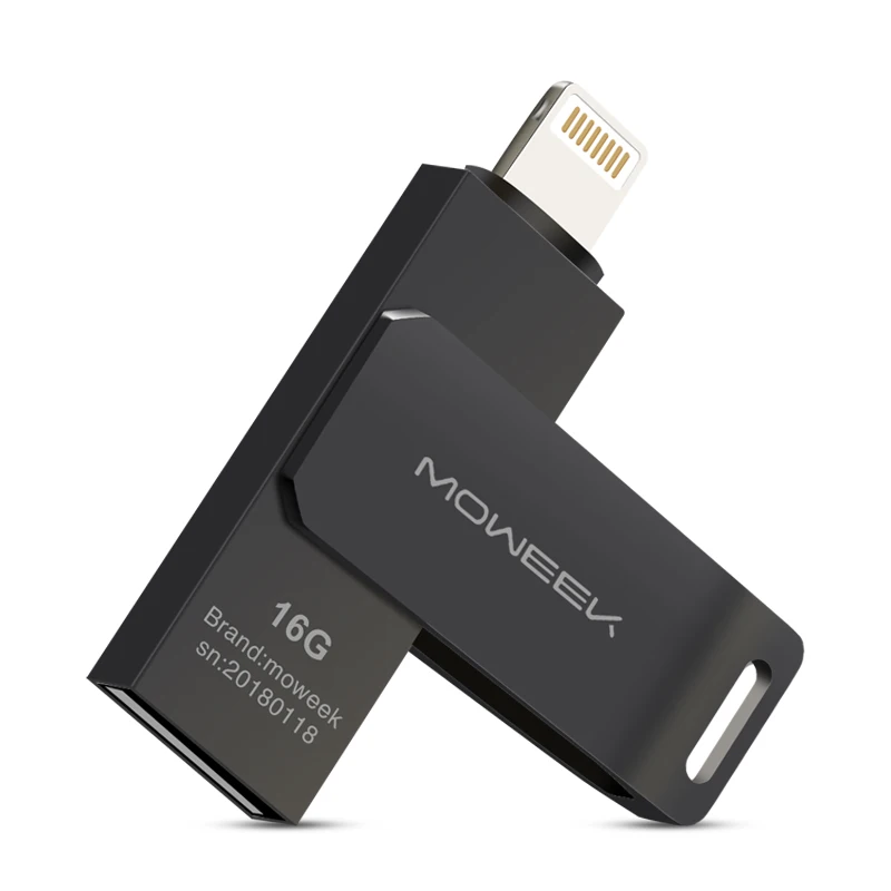 Moweek USB флеш-накопитель 64 ГБ для iPhone X, 8, 7, 6, 6 S, 32 ГБ, OTG USB флеш-накопитель для Lightning, iOS, USB флеш-накопитель 128 ГБ, флеш-накопитель - Цвет: Black