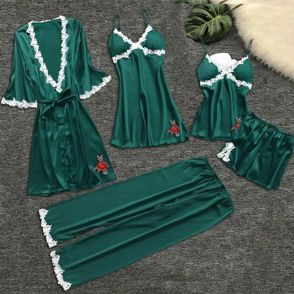 

Women Pajama Sets pajamas nightgown Silk sleepwear for women's Underwear Robes babydolls pajamas set 5pcs pajamas lingerie 2019