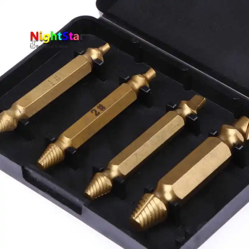 4pcs Titanium Broken Bolt Damage Screw Remover Extractor Drill Bits