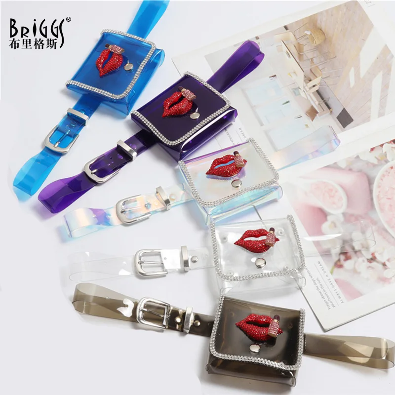 

BRIGGS Fashion Diamond lips Women Waist Belt Pack Casual Waist Bag Transparent PVC Belt Bags Fanny Pack Ladies chest bag