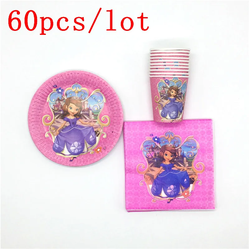 

Disney Princess Sofia Paper Cups+Plates+Napkins Child Birthday Party Decoration Family Party Baby Shower Supplies 60Pcs/Lot