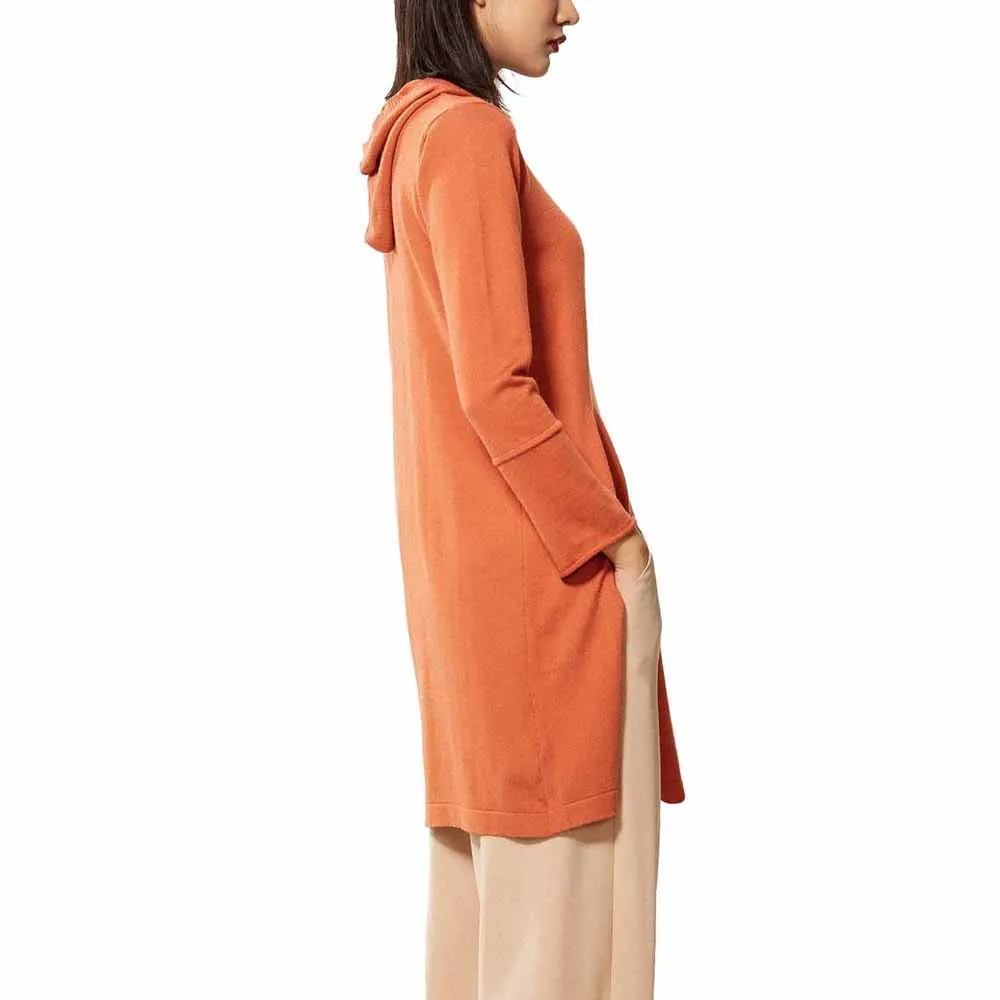 Hooded Dress Women Newest Autumn Winter Cashmere Wool Long Sleeve Flare Sleeve Split Hem with Hat Sweater Vestidos de Festa