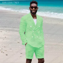 ANNIEBRITNEY Summer Mens Suits With Short Pants 2019 Stylish Double Breasted Casual Slim Fit Male Blazer Sets Party Wear Tuxedos ANNIEBRITNEY Summer Mens Suits With Short Pants 2019 Stylish Double Breasted Casual Slim Fit Male Blazer Sets Party Wear Tuxedos