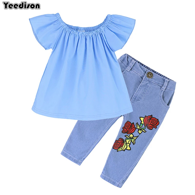 

Yeedison Toddler Girls Clothing Sets Summer Baby Girl Clothes 2018 Kids Top Denim Pants Outfit 2Pcs Children Clothing Sport Suit