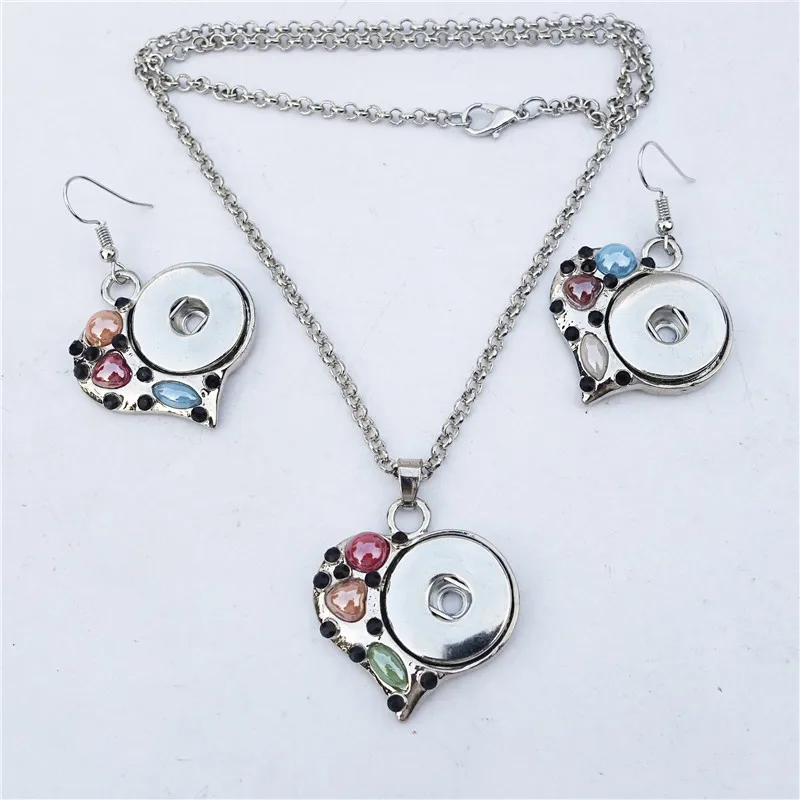 

Multicolor Heart 18mm Snap Buttons Necklace Earrings Jewelry Set For Women